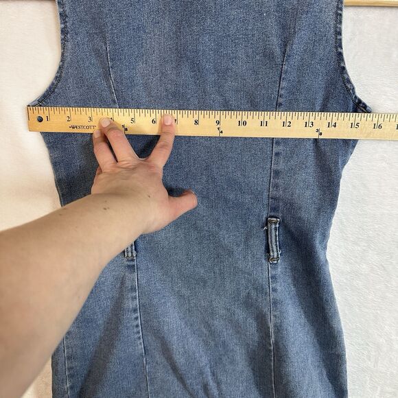REWASH Recycled Zip Front Dress Women’s Size M Stretch Denim Jean Pockets - Picture 6 of 16